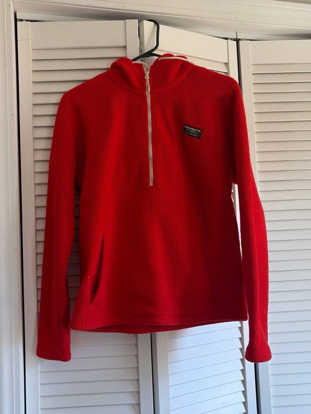 L.L. Bean Bright Red Sherpa Half-Zip Pullover
